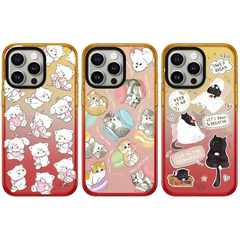 

Peach Gradient Border 2.0 Acrylic Cuta Cat Pattern iPhone 11 12 13 14 15 Pro Max Protective Case