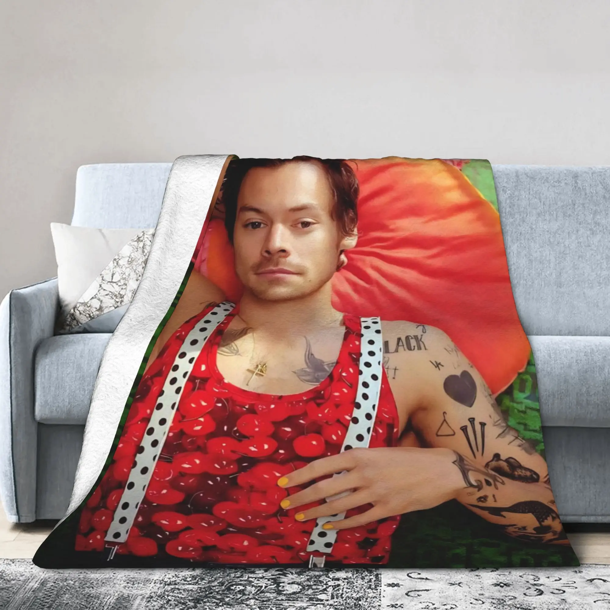 Kiss All The Time Album Blankets Harrys Singer Styles Flannel Funny Warm Throw Blanket for Chair Covering Sofa Spring Autumn