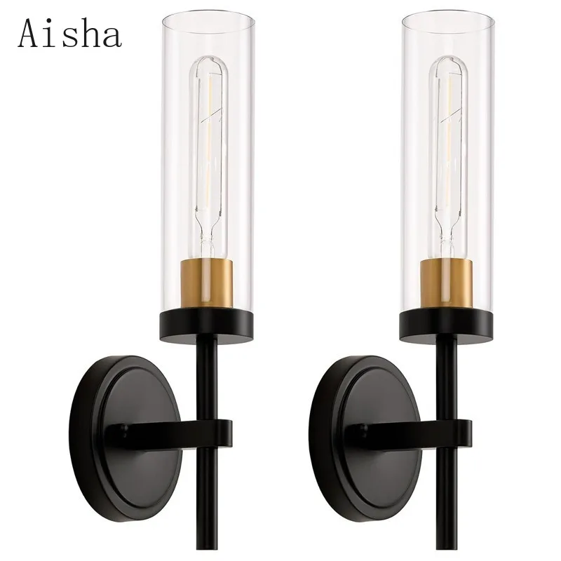 Glass Hardwired Wall Sconces Set of 2, Modern Bathroom Sconces Vanity Light Fixture, Farmhouse Wall Mount Lamps