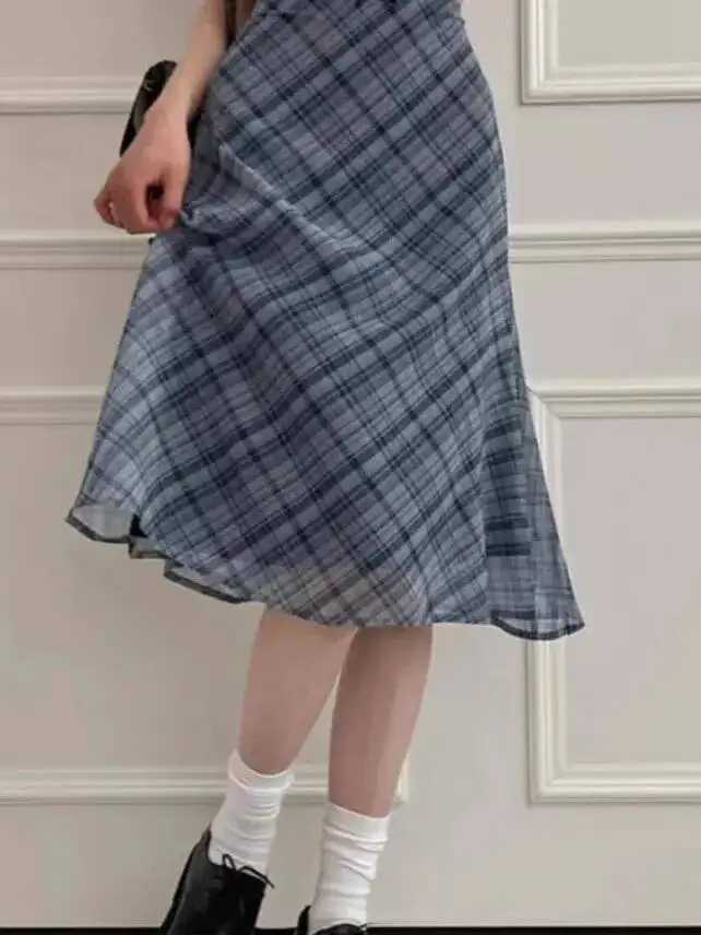 Sweet Skirts Chic Plaid Mini Skirt High Waist A-Line Korean Sle Commute Spring New Arrival Women's Fashion Mid-Length Skirts I3G