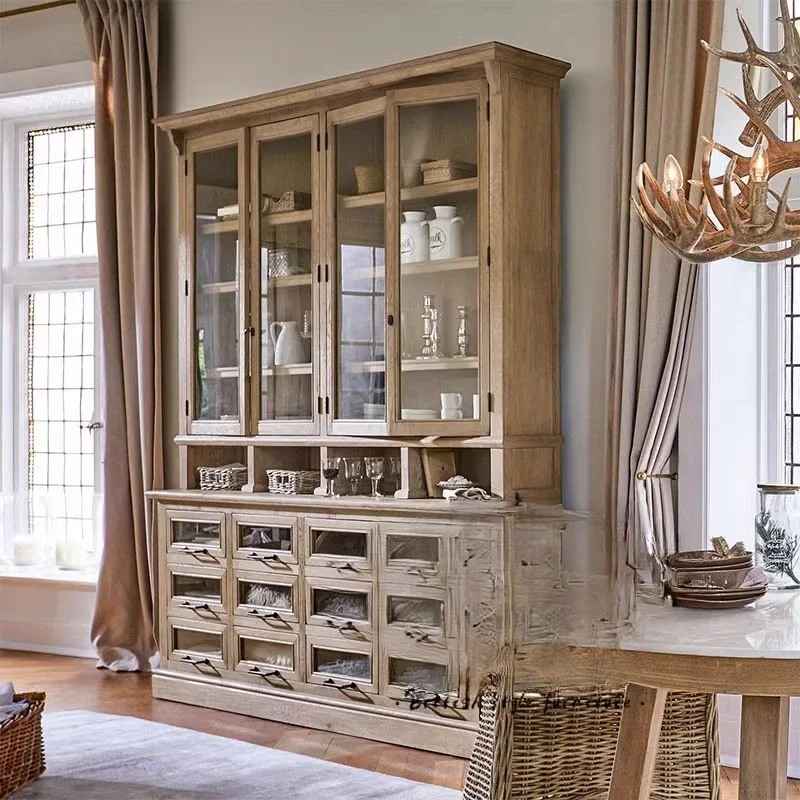 American Solid Wood Sideboard: Dust-Proof Dining Cabinet with 2-4 Door Configurations, Blending British & French Styling for Mod