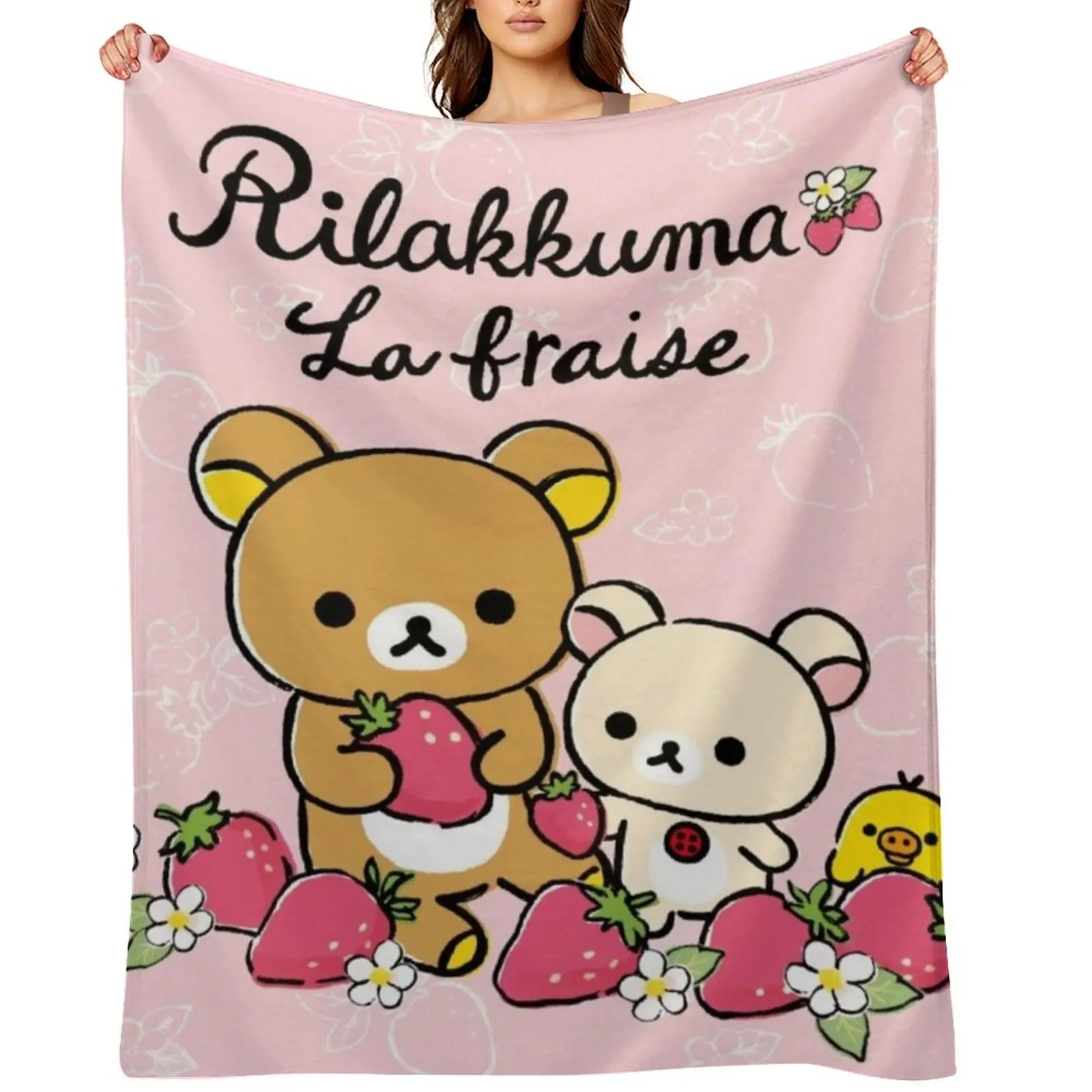 

Cute Rilakkuma strawberry Throw Blanket Luxury Bed Fashionable Decorative Throw funny gift Blankets