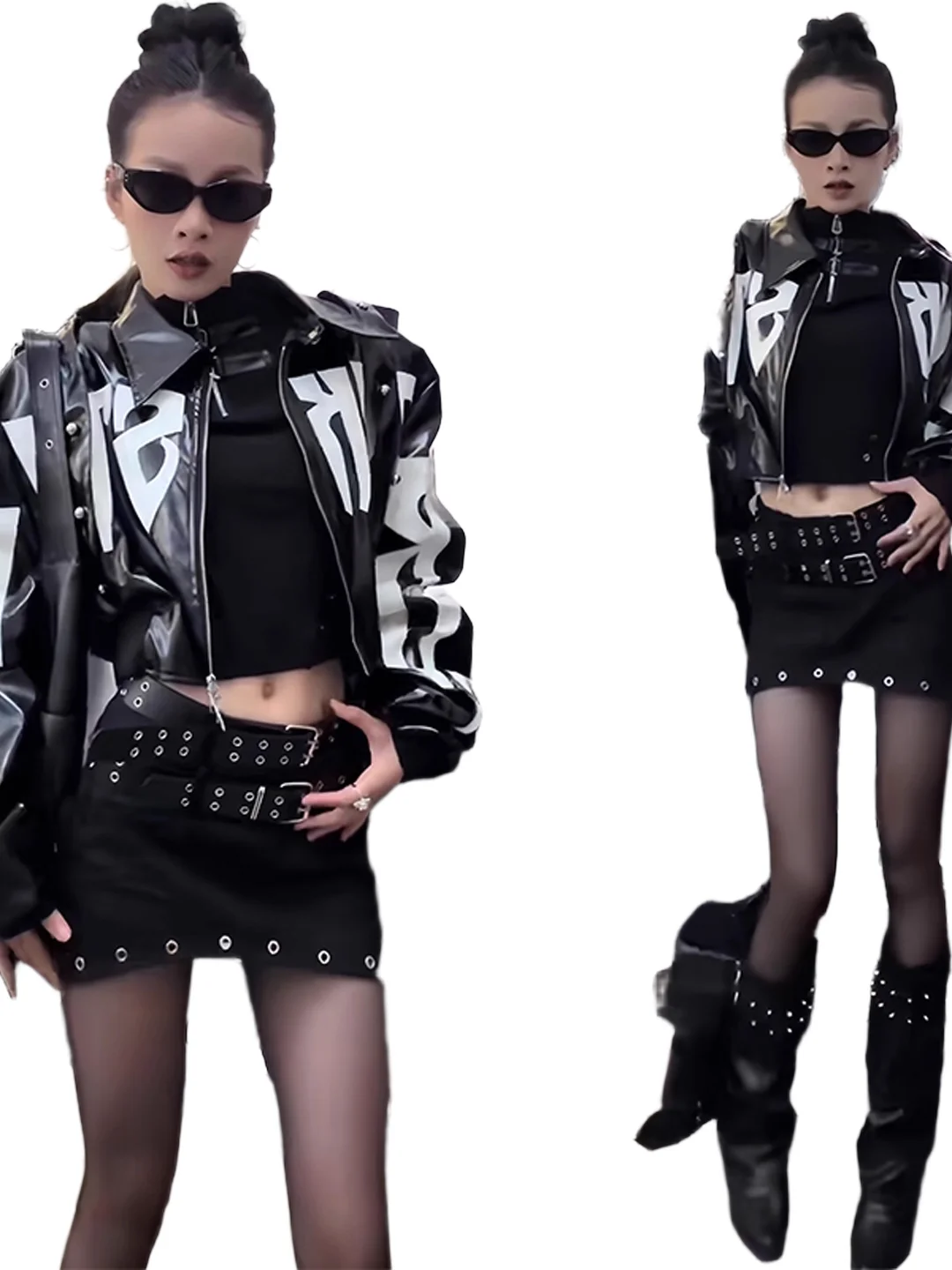 Trendy Spicy Girl Batwing Sve Color Blo PU Pelle Jaet Donna Primavera Autunno Nuovo Sle Chiusura con cerniera Vestibilità ampia...