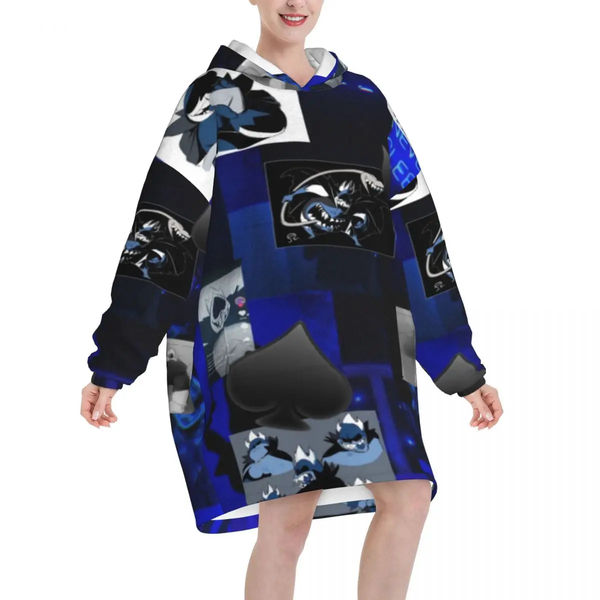 Lancer Face Oversized Blanket Hoodie Sweatshirt Long Fleece Hooded Wearable Blanket with Large Pocket for Women Men