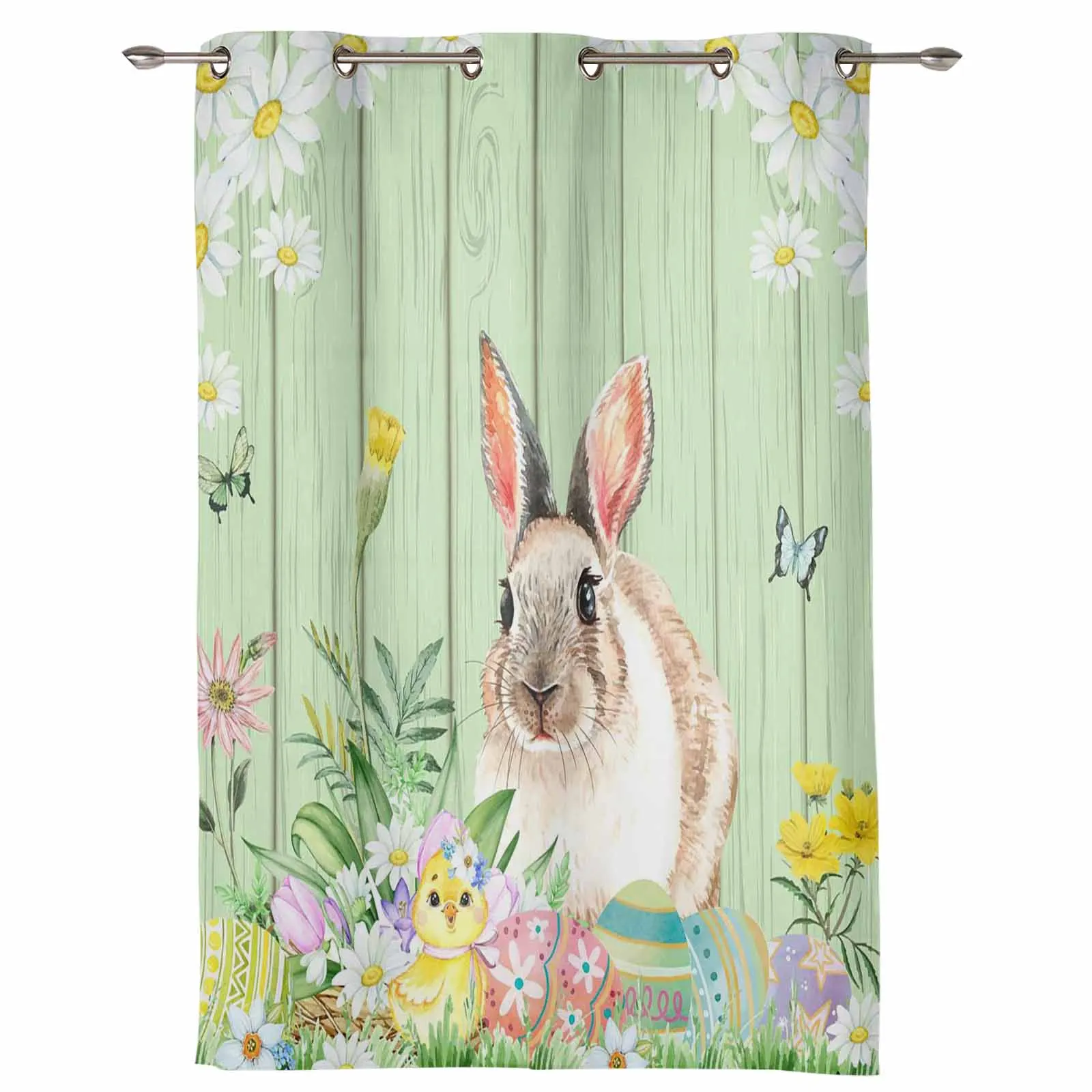 Easter Bunny Egg Flower Window Curtains Living Room Home Decor Children's Bedroom Window Treatments Kitchen Drapes