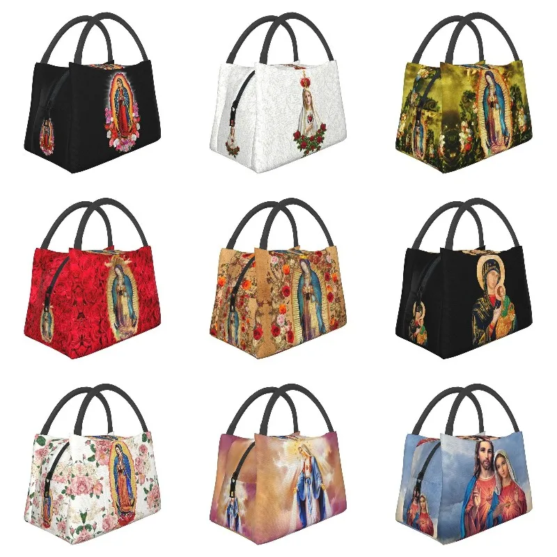 

Virgin Mary Of Guadalupe Insulated Lunch Bags for School Office Mexico Catholic Saint Resuable Thermal Cooler Lunch Box Women