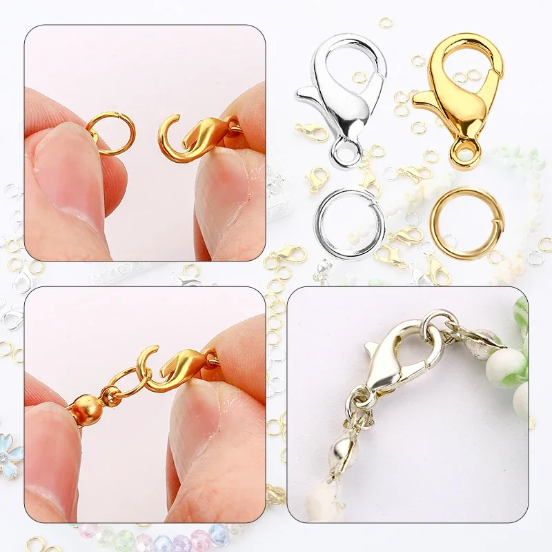 300pcs/Box Gold Silver Lobster Clasp Open Jump Rings for DIY Jewelry Making Handmade Bracelet Necklace Findings