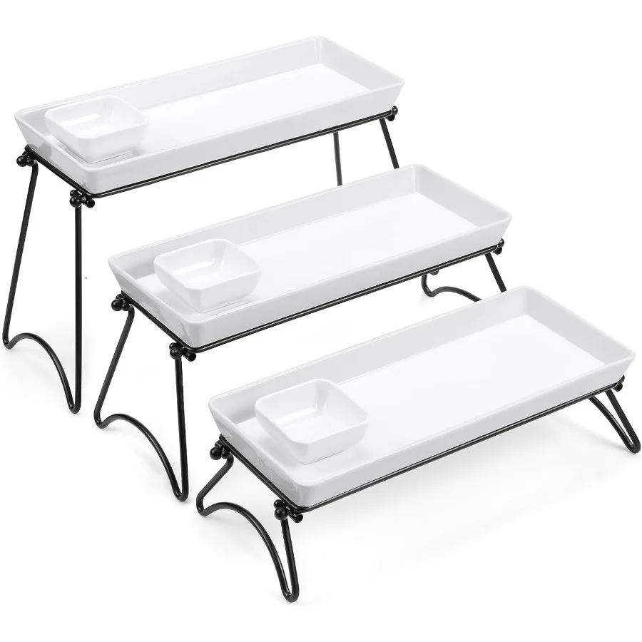 

3-х уровневый сервировочный набор со складными металлическими подставками для элегантной вечеринки, демонстрации еды, идеально подходит для кексов, десертов, фруктов и приложений