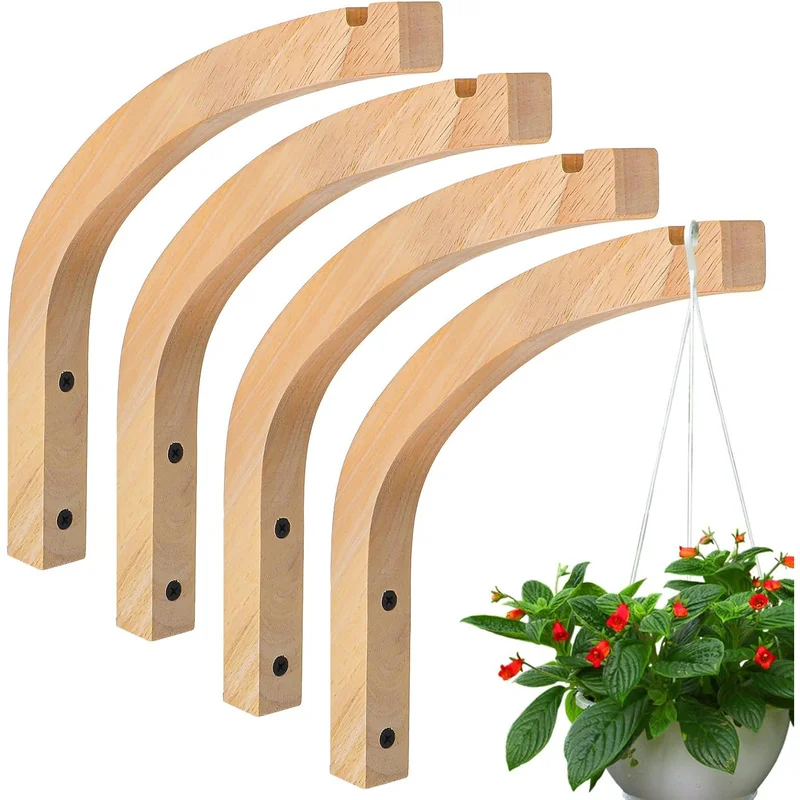 2 Pcs Wooden Hooks For Indoor Outdoor Hanging Plants Lantern Wind Chime Holder Flower Rack Decorative Wall Ornament