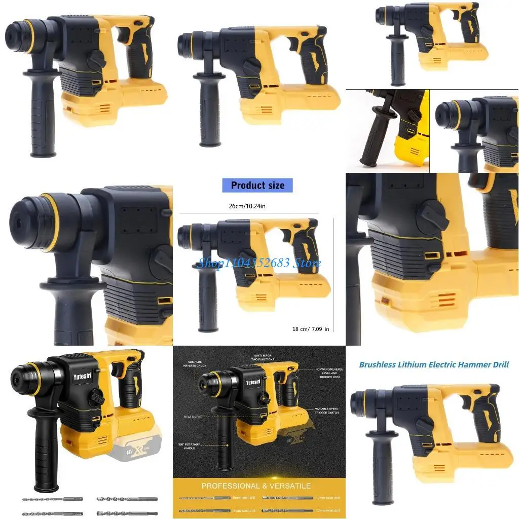 

Y6GD Brushlesses Rotarys Hammer Drill for 20V Battery 1 1/8inSDS 1,400RPM, Safety Clutches,for Concrete
