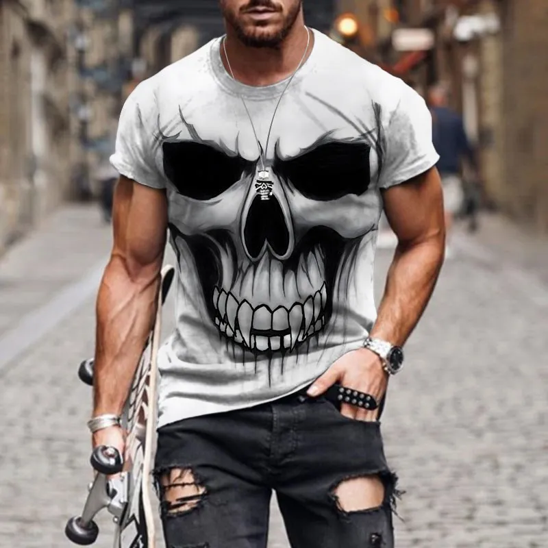 summer New T Shirts for Men round neck T Shirt 3d Skull Graphic Print T-shirts Short Sleeve fashion casual loose Men\'s Clothing