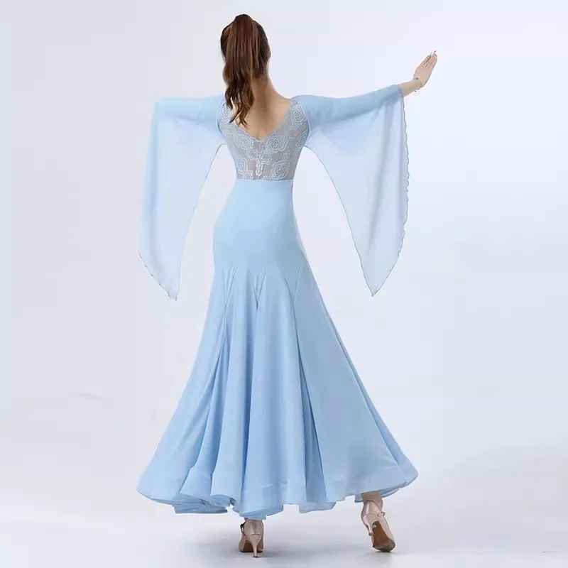 Robe de danse de salon en dentelle élégante pour femmes, olympiques de fête modernes, vêtements de scène, grande balançoire, valse, performance, nouveau, 2024