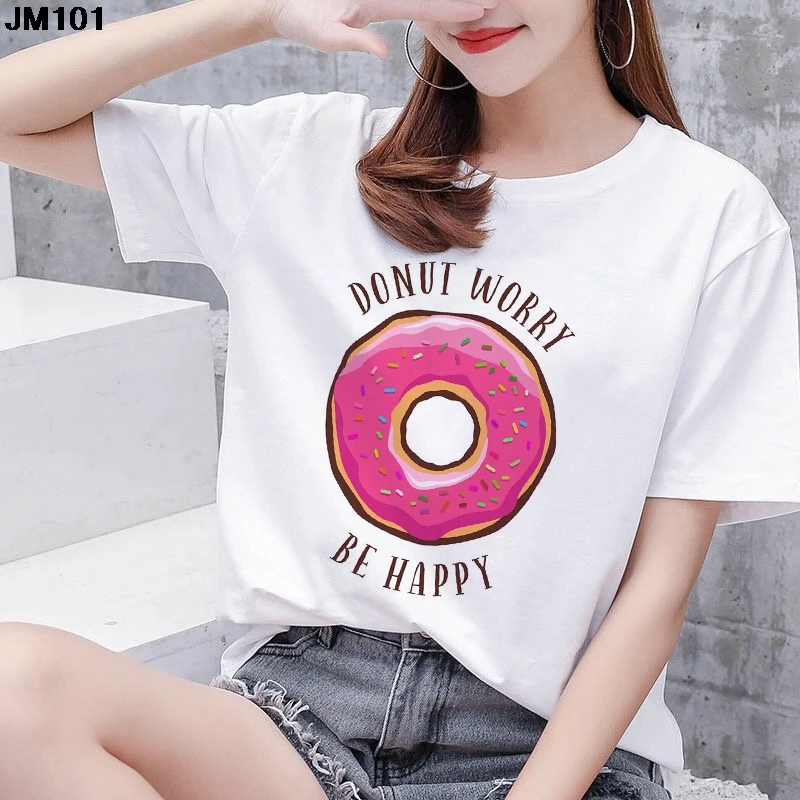 2024 Summer New Kawaii Donut Cute Printing Women's T-shirt Harajuku Cartoon Ullzang T Shirt Fashion Lady Short Sleeve Top Tshirt