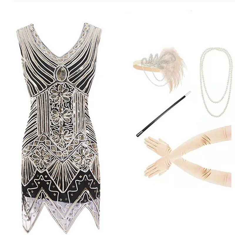 Handcrafted Beaded Dress 1920S Retro Style Gatsby Evening Gown Sparkling Polyester Material Spring Collection Ladies Fashion