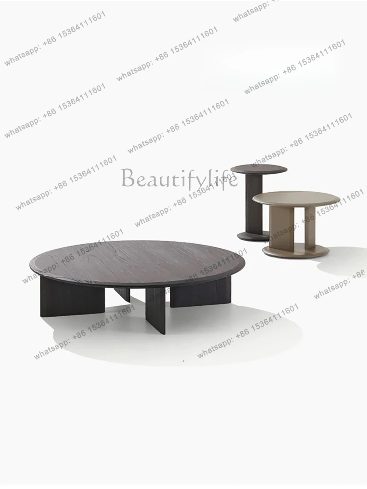 Factory Direct Italian Minimalist Size Round Coffee Table Light Luxury Saddle Leather Villa Living Room Natural Marble Coffee Ta
