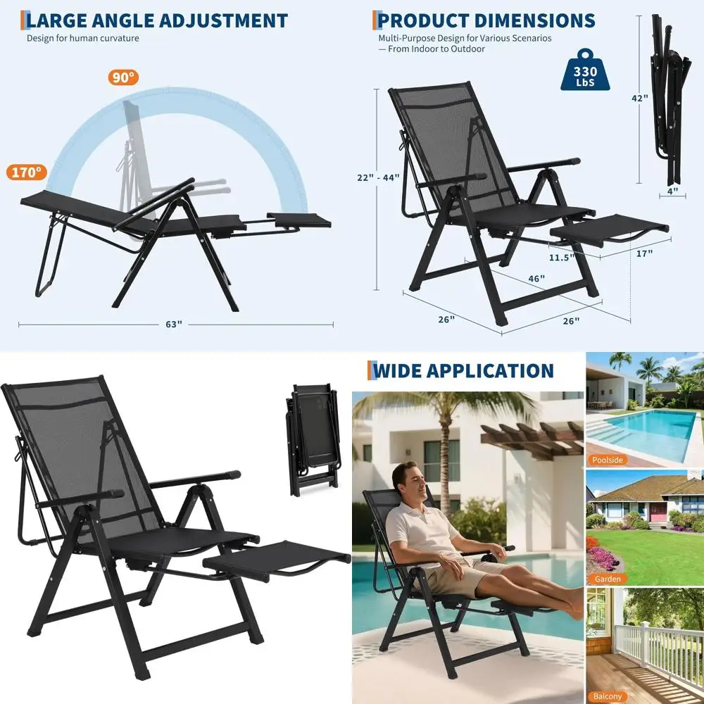

Садовое кресло-шезлонг с откидной спинкой и подставкой для ног, складное, регулируемое, для улицы, грузоподъемность 150 кг, N