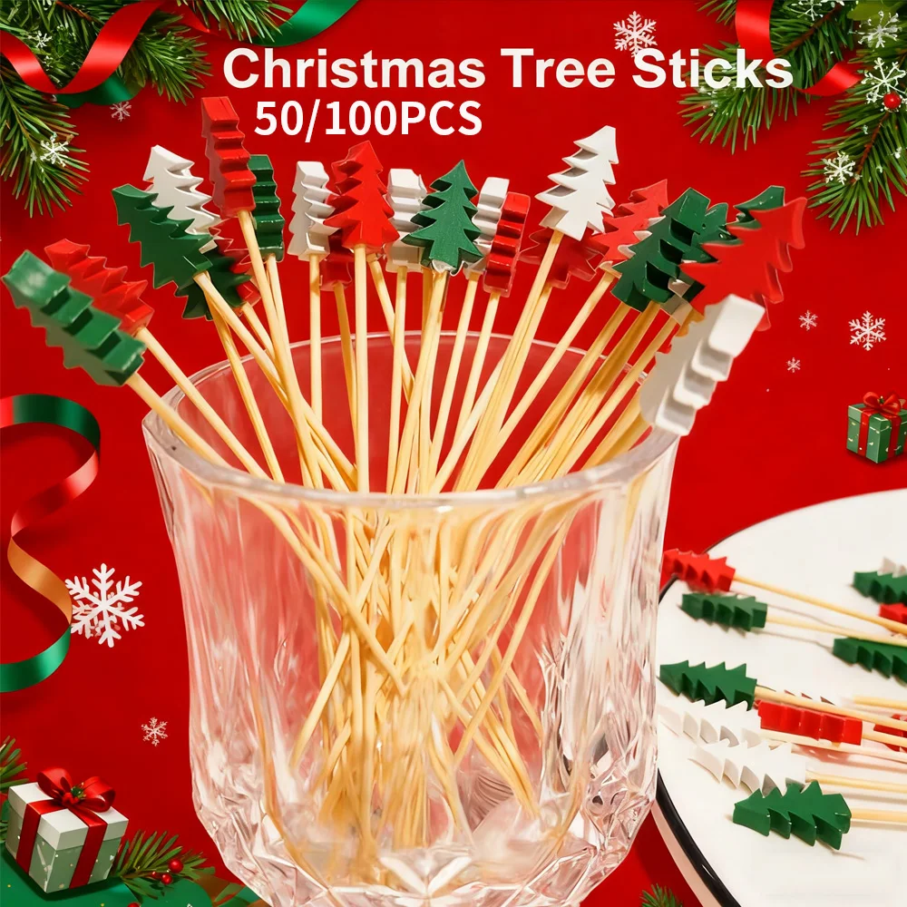 

Доступные одноразовые бамбуковые зубочистки 50/100 шт., рождественские наборы с фруктами, средства для ухода за полостью рта, межзубные чистящие средства