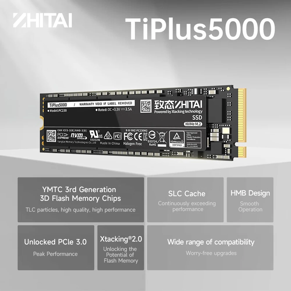 ZHITAI TiPlus5000 SSD NVMe 1.4 M.2 2280 1TB 2TB M2 Hard Disk 3500MB/s PCle Gen 3x4 Internal Solid State Drive For Desktop PC