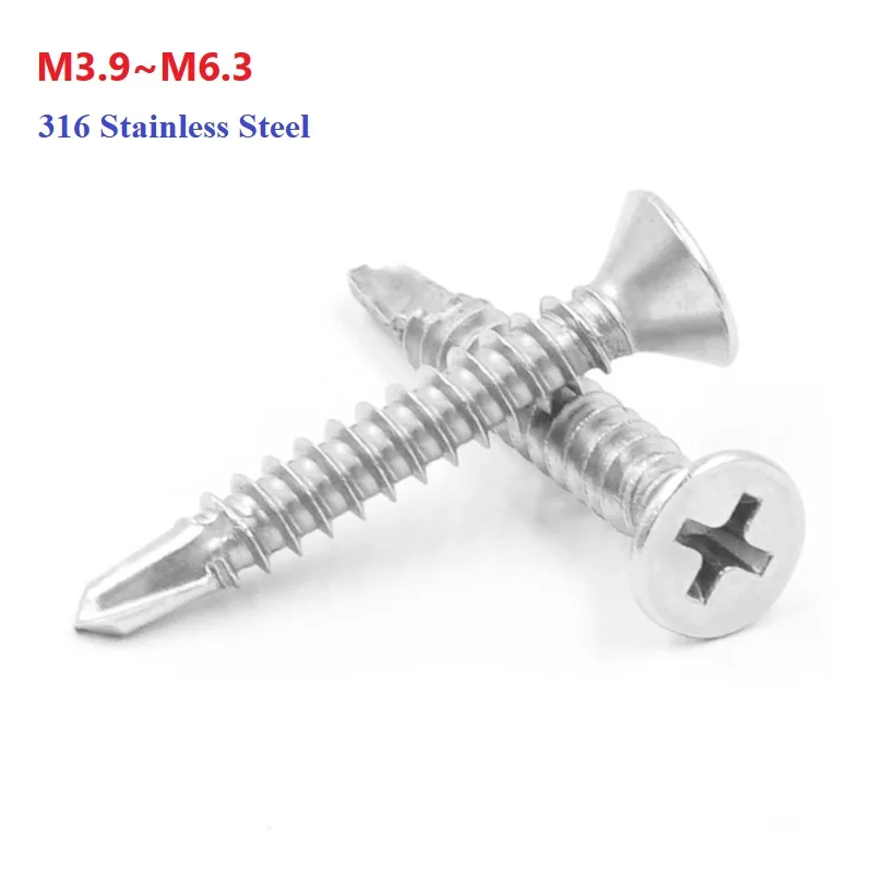 Cross Recessed Flat Head Self Drilling Screws 316 Stainless Steel Self Tapping Tail Screw M3.9 M4.2 M4.8 M5.5 M6.3