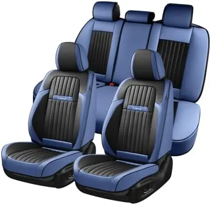 

Coverado Nappa Leather Car Seat Covers - Universal Fit, Blue & Black, Front & Back Seat Protectors