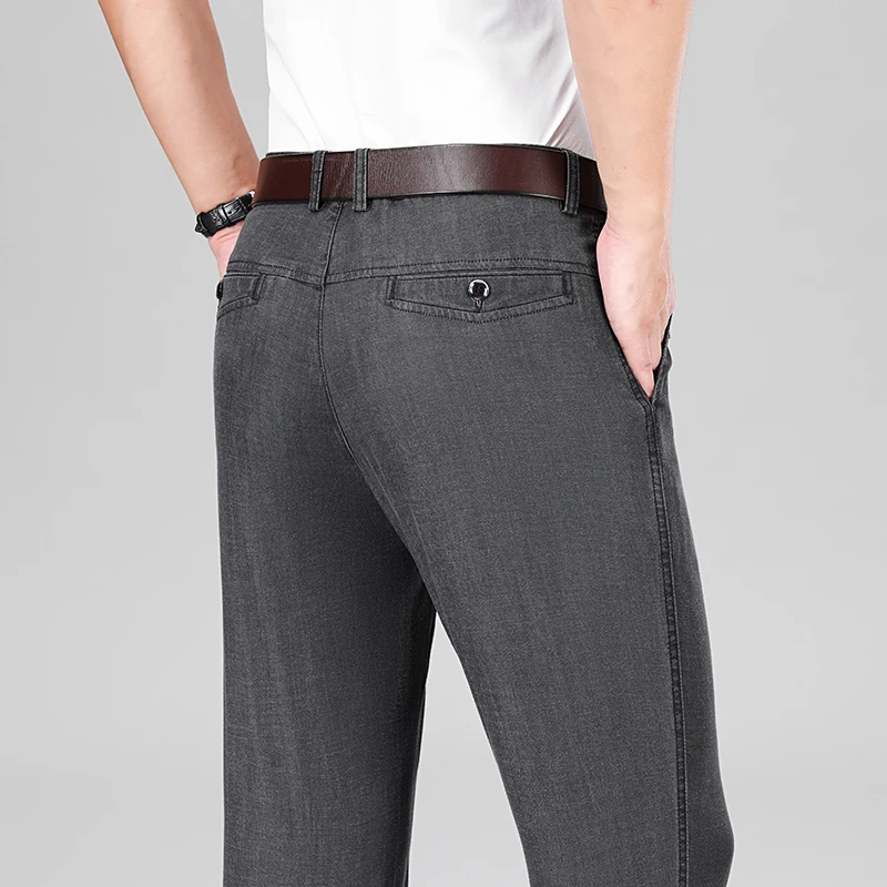 

Lyocell Fabric 2026 Spring Summer Men's Black Thin Straight Jeans Classic Style Business Fashion Stretch Loose Jeans Male Brand