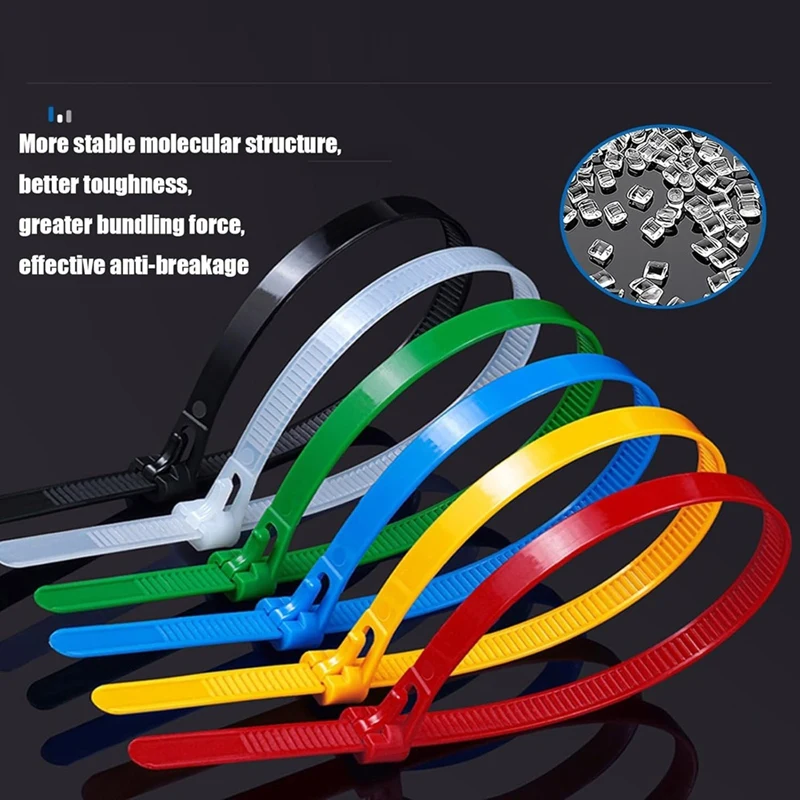 バックル付きの再利用可能なナイロンケーブルタイ,8x200mm, 200個