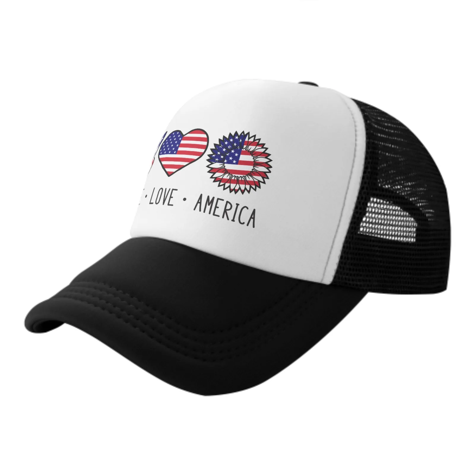 

Peace Love America Sunflower Print Mesh Baseball Cap Trucker Hats Sports Outdoor Adjustable Washed Snapback Dad Hat