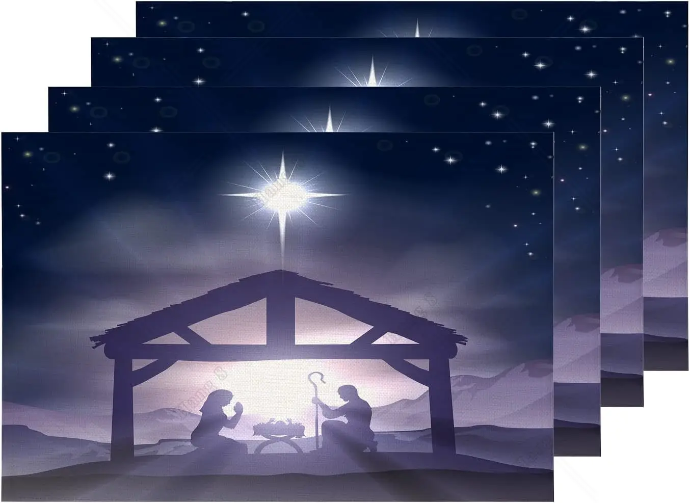 

White Christmas Christian Baby Placemats Light Purple Bethlehem Star Table Mat Washable Double-Deck Heat Insulation Set of 4