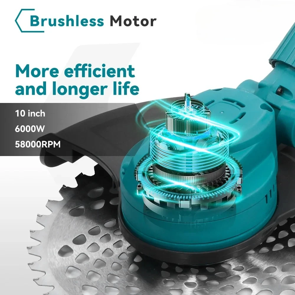 

10Inch 6000W Brushless Electric Lawn Mower 58000RPM Foldable Grass Trimmer Garden Power Tool For Makita 18V Battery Pin