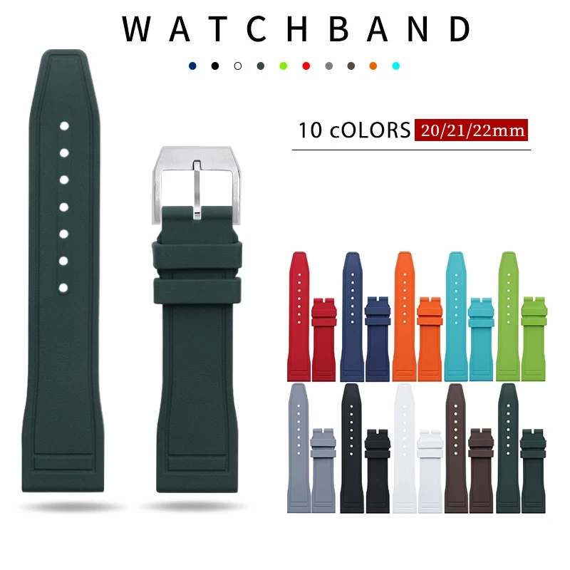 Soft waterproof natural rubber watchband for shelf strap Big Pilot's top gun 20mm 21mm 22mm watch band pane