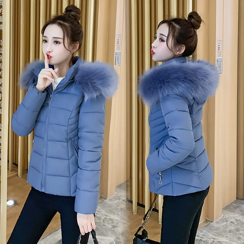 

Hooded Women Parkas Coat Short Jacket Solid Oversize Fur Collar Long Sleeve Zipper Slim Fit Thick Office Lady Casual Winter 2025