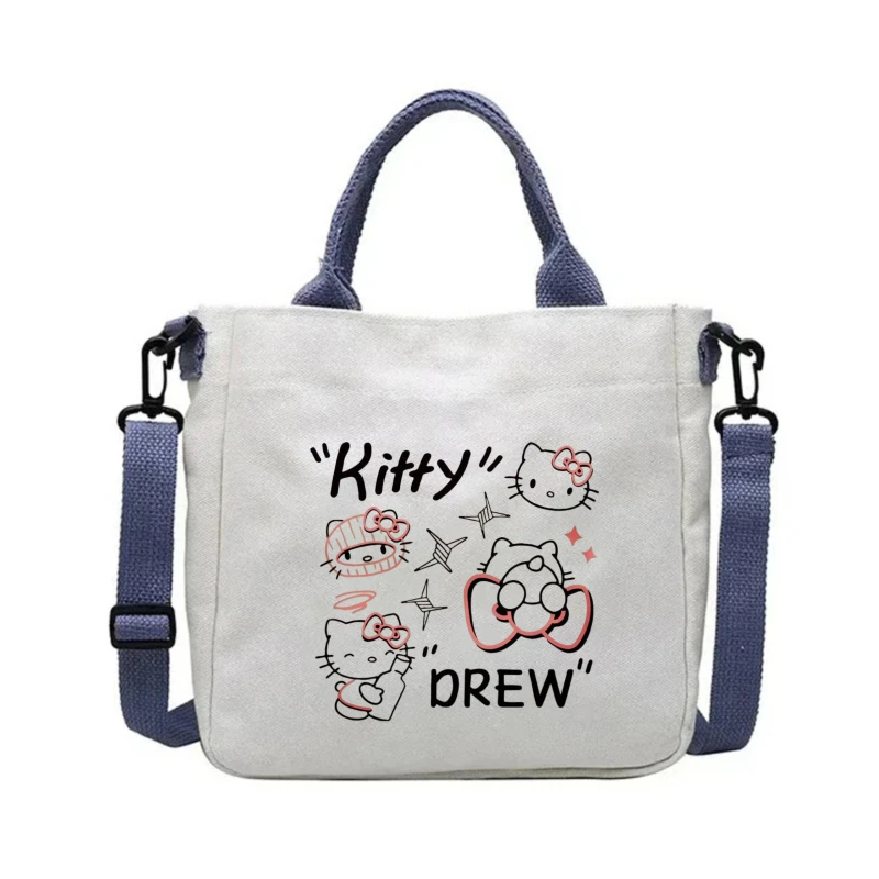 حقيبة نسائية من Sweet Hello Kitty مطبوعة من القماش، حقيبة كتف بإبزيم سعة كبيرة للفتيات، هدايا حقيبة يد #6