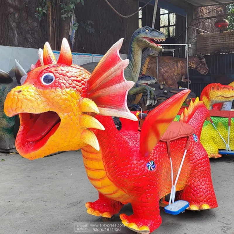 Playground Dinosaur Scooter Car Four Wheels Battery Operated Outdoor Indoor Games Amusement Theme Park Dragon Rides For Kids