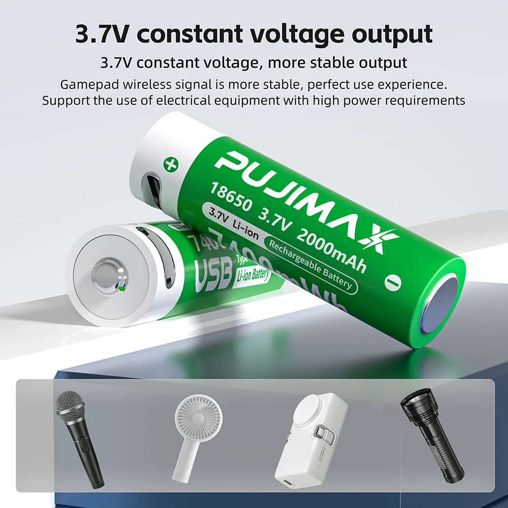 PUJIMAX 1-24 szt. Baterie 18650 o dużej mocy 2000mAh 3.7V z ładowaniem TYPE-C, akumulatory litowe 18650 do latarki i e-papierosa — zdjęcie produktu 4