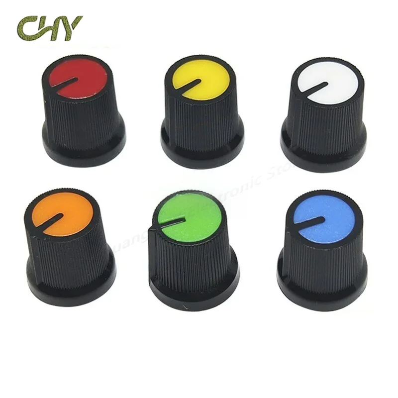10PCS Plastic Knob Cap for WH148 Potentiometer 6mm Spline Shaft Hole Rotary Knob for RV09 Amplifier Yellow Orange Blue White Red