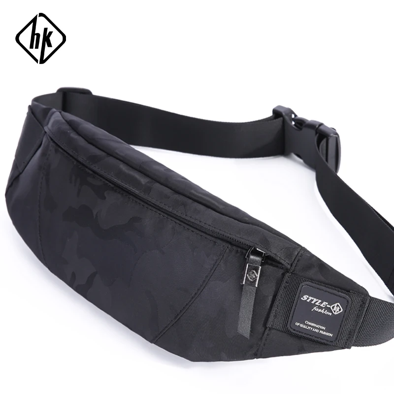 Hk Men Male Casual Fanny Bag Waist Bag Money Phone Belt Bag Pouch Camouflage Black Grey Bum Hip Bag Shoulder Belt Pack