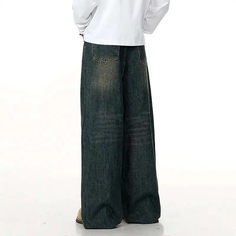 Stil Männer Amerikanische Jeans Gewaschen Abgenutzt Lose Fit Breite Bein Männliche Denim Hosen Sommer Neue Stilvolle Vintage Hosen KXD1