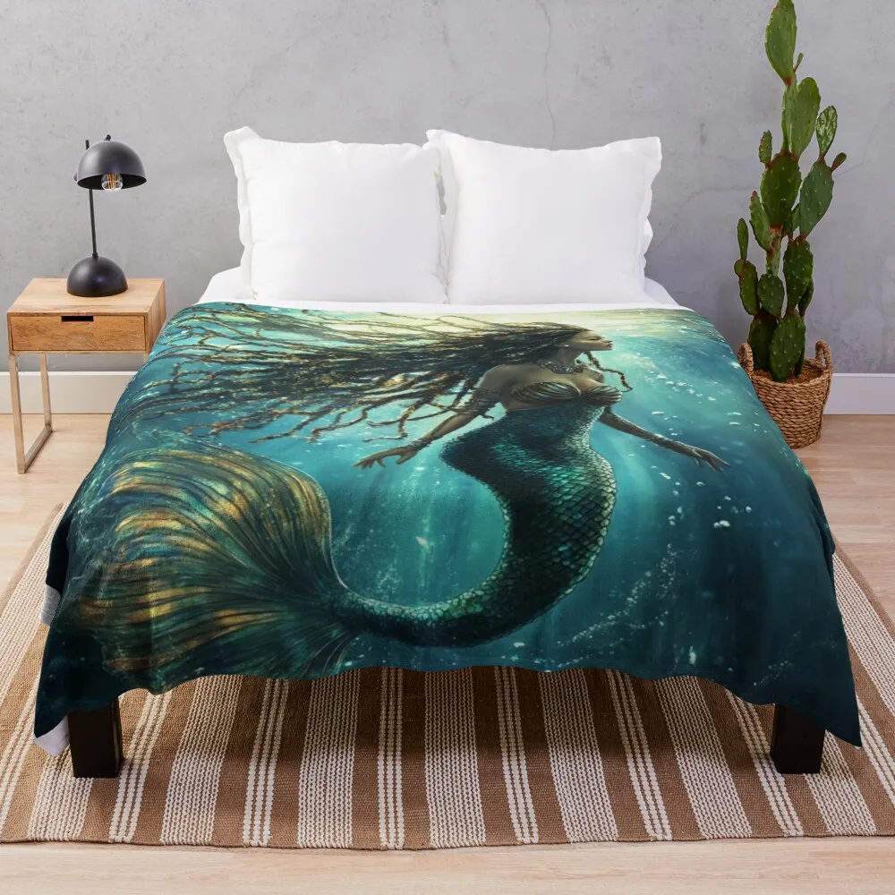 Enchanting Dreadlocked Mermaid: Dive into the Mystical Depths! Throw Blanket Hairy blankets ands Blankets