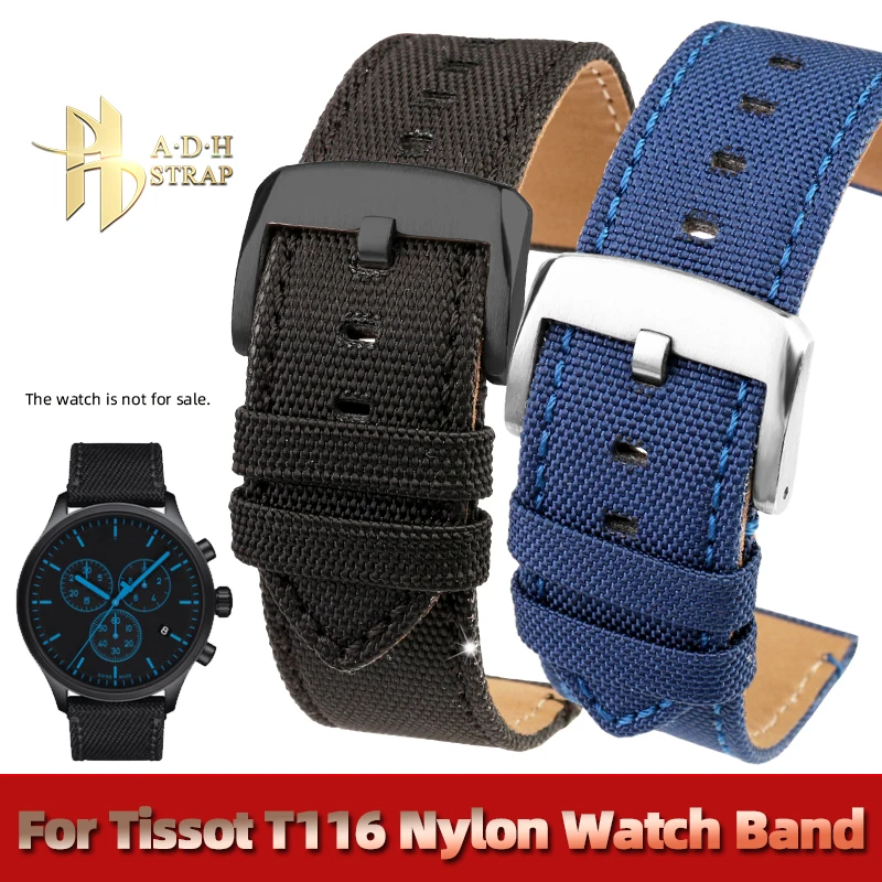 

For Tissot 1853 T116617 Nylon Watch Band Accessories Cowhide Leather Bootom 22mm Equal Width Men's Bracelet Pin Buckle Style