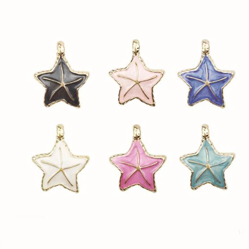 10pcs Lot Korean Jewelry Accessories Hair Pendant Enamel Shell Starfish Charms, Gold Dangle Alloy Handmade Headwear Diy Material