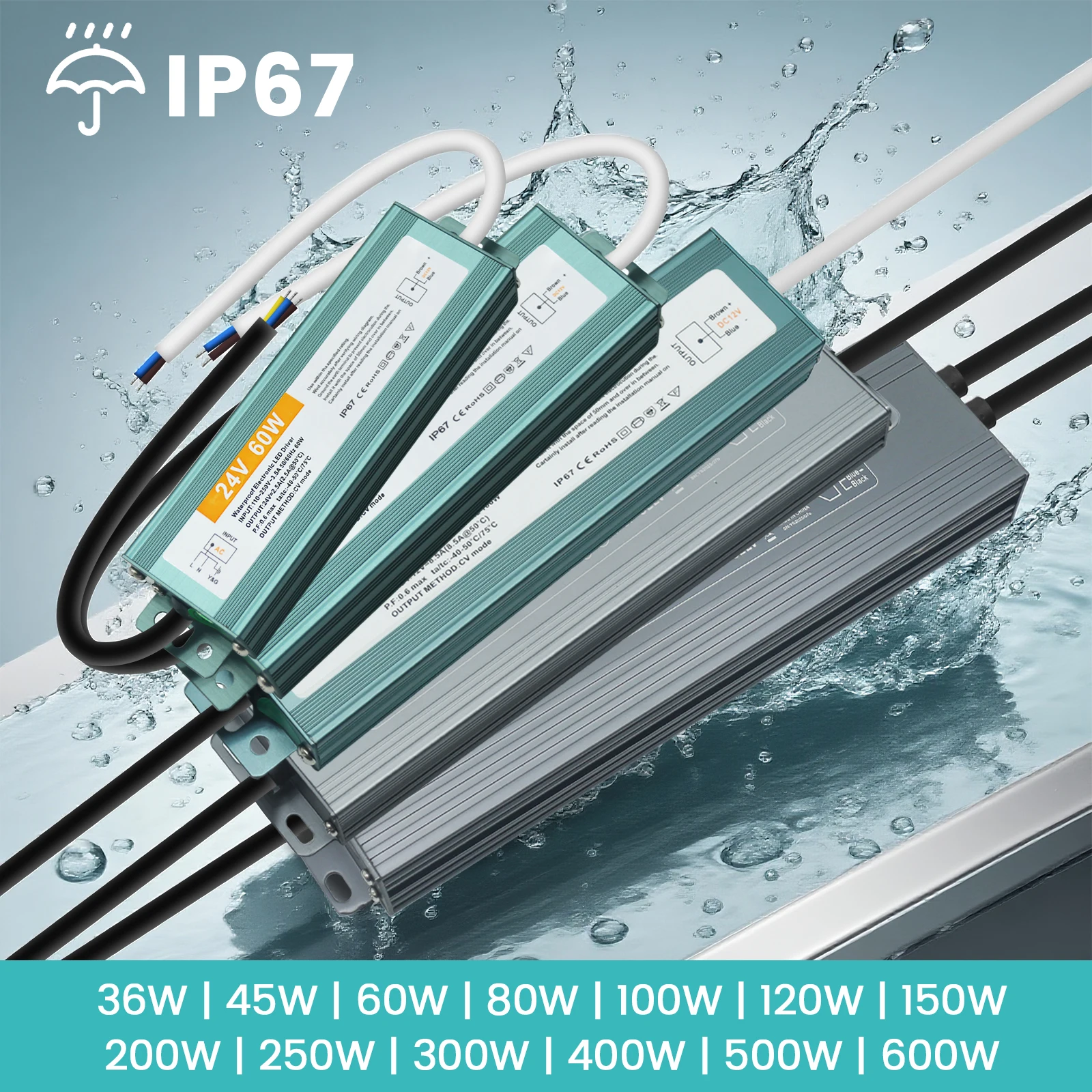 

IP67 Водонепроницаемый светодиодный источник питания AC110V-250V до DC 12V 24V Светодиодный драйвер 60W 100W 200W 300W 400W 500W 600W Трансформатор освещения