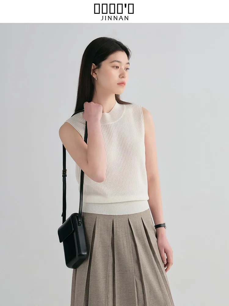 

JINNAN Spring Summer Silk Linen round Ne Knitted Svel Women's Vest Durable Faionable Inner Wear Straight Cut