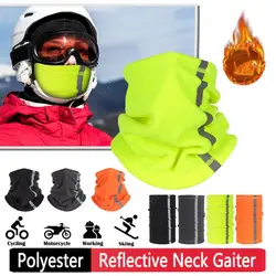 Men Women Reflective Neck Warmer Fleece Face Scarf Mask for Motorcycle Windproof Cold Proof Cycling Half Face Cover Neck Gaiter