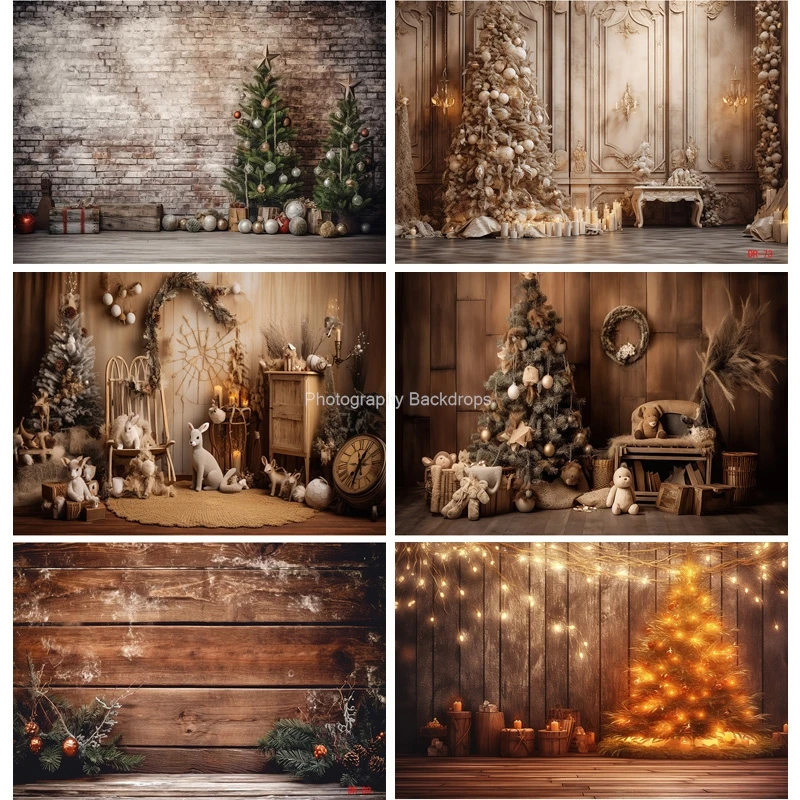 

ZHISUXI Christmas Day Fireplace Photography Backdrops Prop Window Living Room Interior Village House Theme Background DR-03