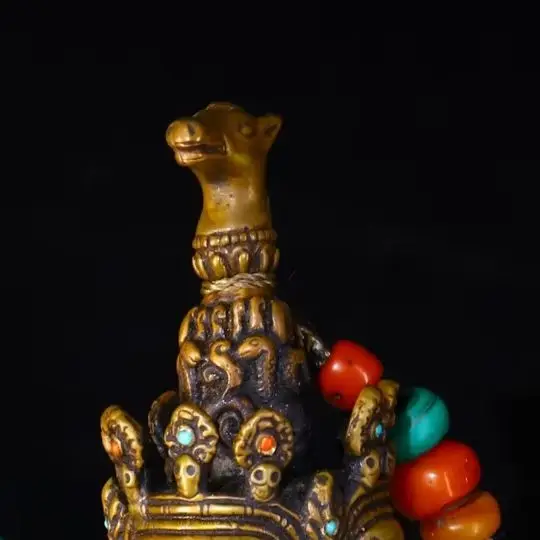 20"Tibetan Temple Collection Old Purple Bronze Cinnabar Mosaic Gem Hayagriva Buddha Vajra Phurpa Box Dharma Worship Hall