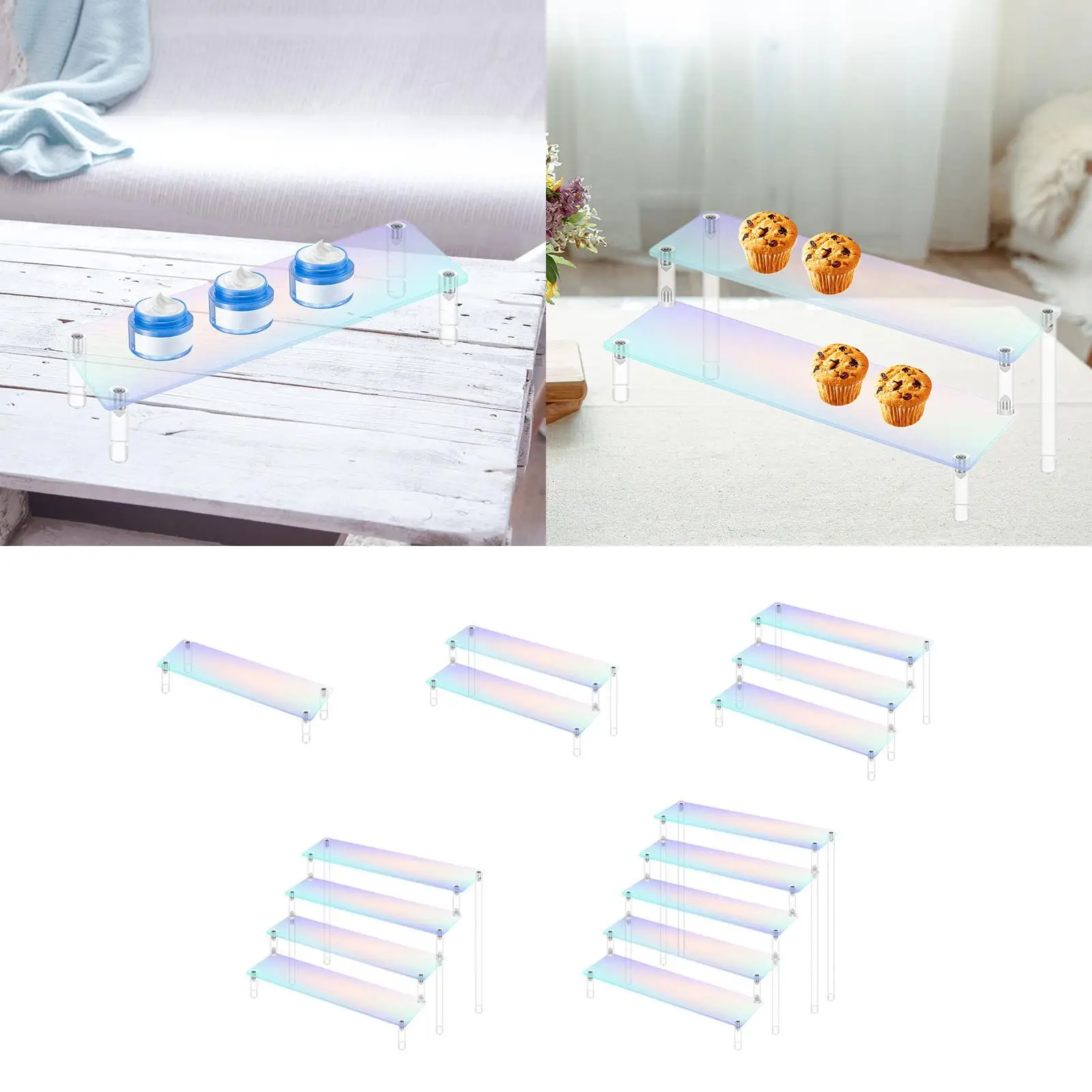 Acrylic Display Riser Rectangle Showcase Fixtures for Candy Dessert Jewelry