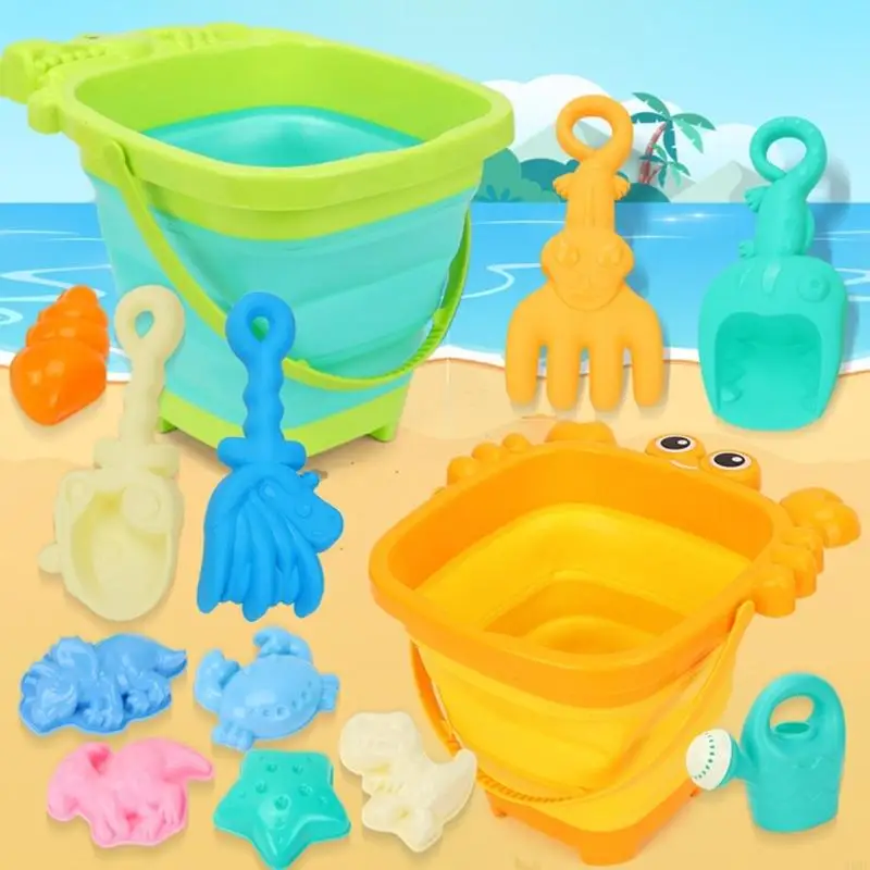 M89C Kids Foldable Beach Bucket Sand Toy with Sand Shovel and Sand Moulds for Child