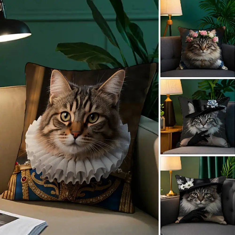 Funda de almohada de gato Coon de Maine Real renacentista, funda de almohada suave de tela de felpa, funda de cojín de sofá con estampado de doble cara