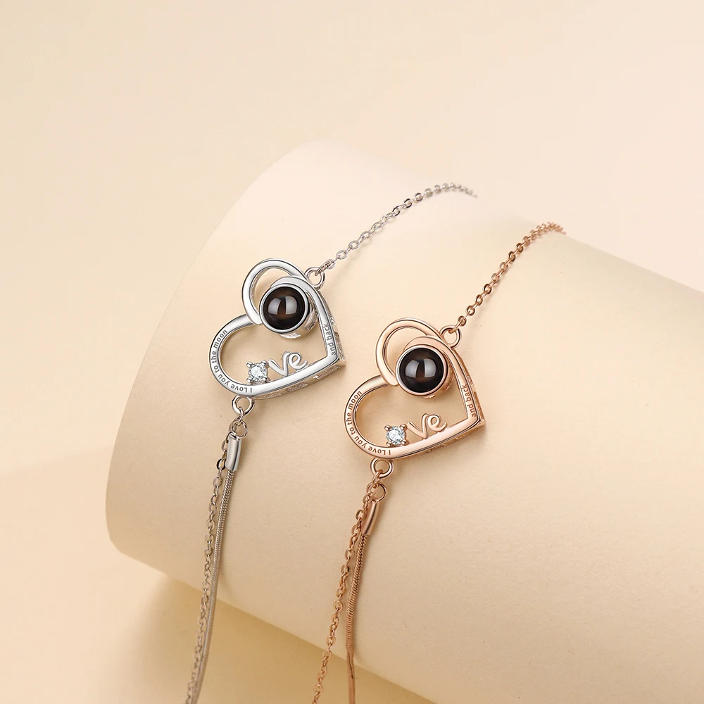 Custom Photo Bracelet with Photo Inside S925 Silver Personalized Photo Projection Memory Bracelet Photo Customized Bracelet