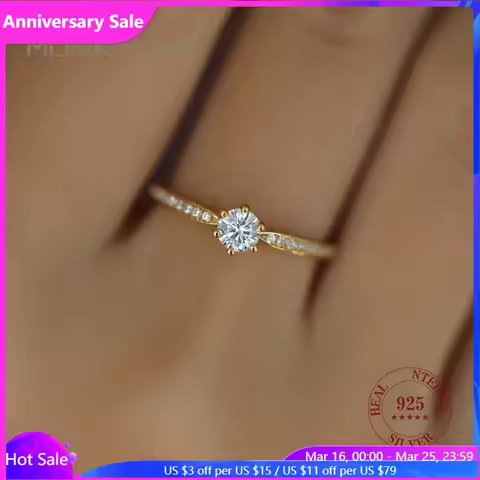 Monkton 925 Sterling Silver Classic Six Claw Zircon Women Rings for Wedding Ring Gold Color Luxury Jewelry Anniversary Gift